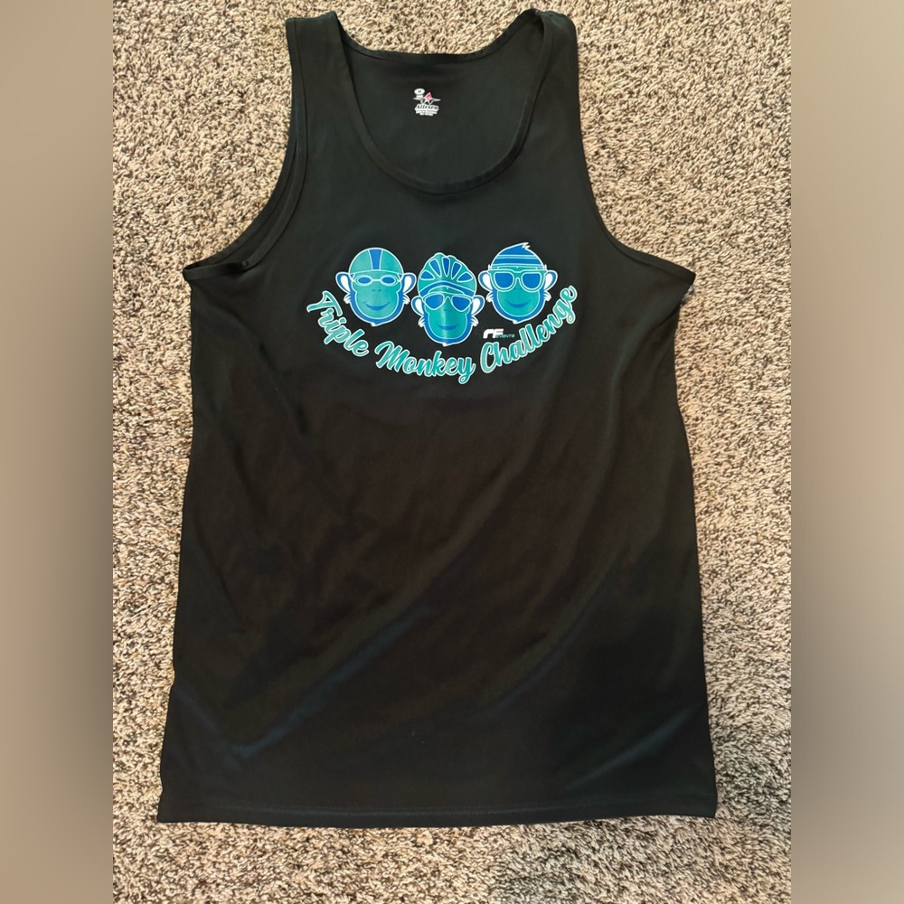 Triple Monkey Challenge black medium tank top.